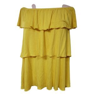 Cable & Gauge Off Shoulder Tiered Ruffled Sunny Yellow Top Sz M Viscose Stretch
